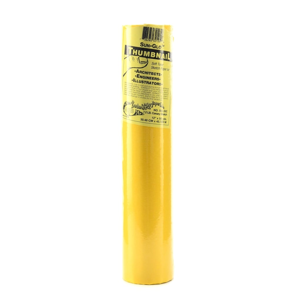 Borden & Riley Sun-Glo Thumbnail Sketch Paper Roll, 12in x 150ft, 7 Lb, Canary MPN:35CR125000