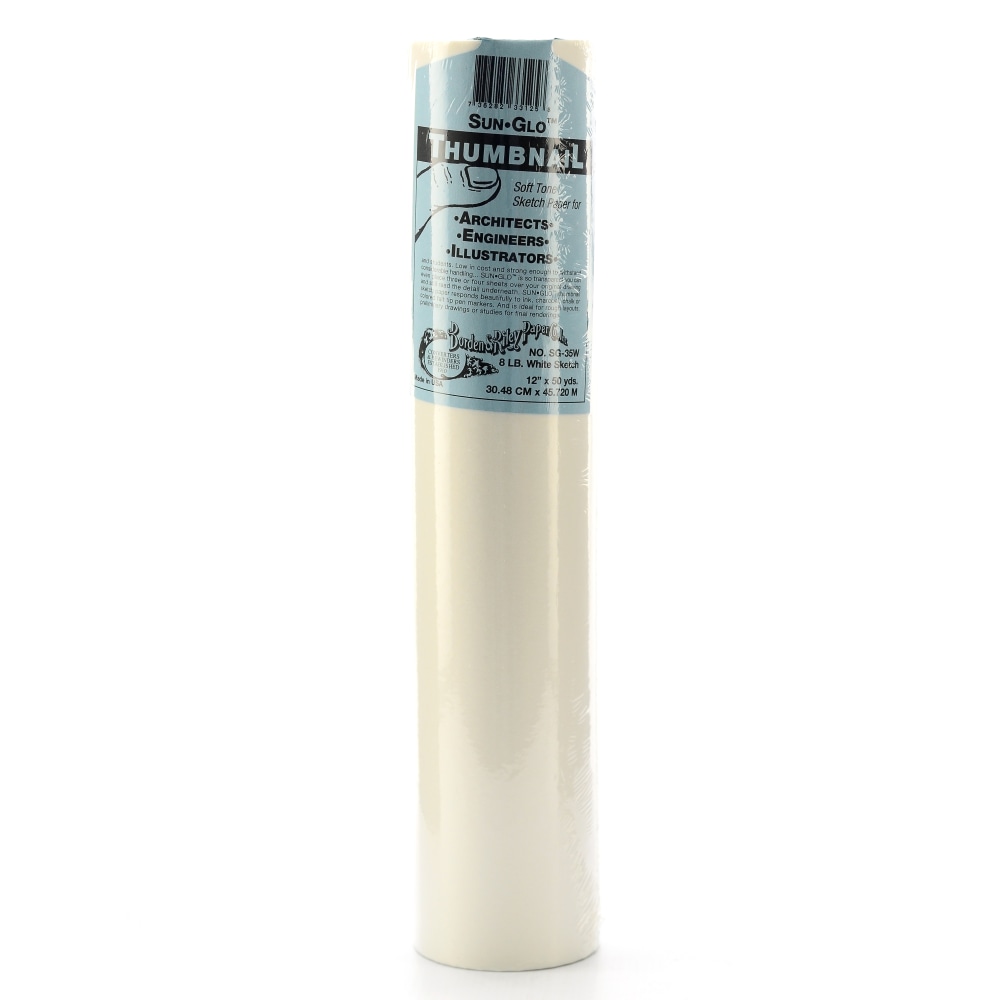 Borden & Riley Sun-Glo Thumbnail Sketch Paper Roll, 12in x 150ft, 8 Lb, White MPN:35WR125000