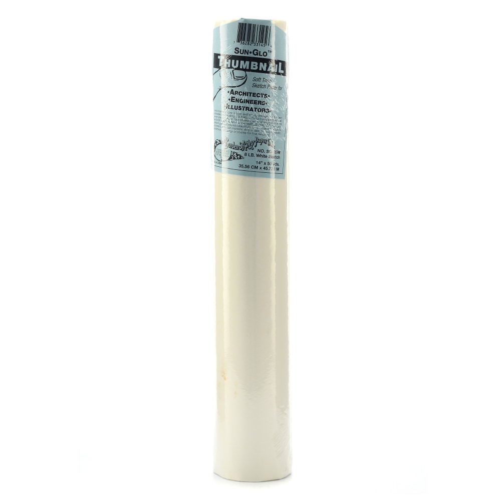 Borden & Riley Sun-Glo Thumbnail Sketch Paper Roll, 14in x 150ft, 8 Lb, White MPN:35WR145000