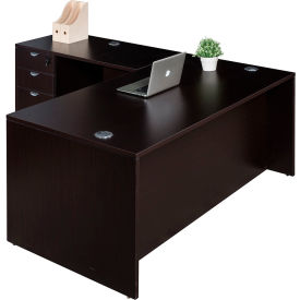 Boss® Executive L-Shaped Desk with Single Pedestal Drawer Unit 71