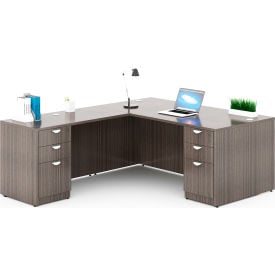Boss® Executive L-Shaped Desk w/ Double Pedestal Drawer Unit 66
