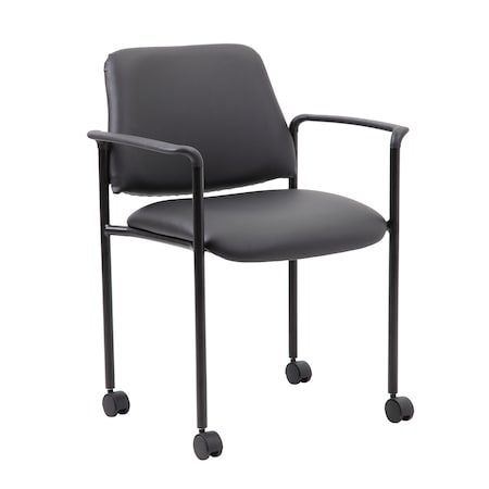 Square Back Diamond Stacking Chair with Arm In Black Caressoft MPN:B9503R-CS