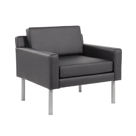 Club Chair, Black Seat, Black Back, 24 1/2 in W 30 1/2 in L 31 in H, Antimicrobial Vinyl Seat MPN:BR8001AM-BK