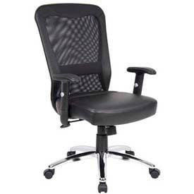 Boss Office Chair with Arms - Leather - Mid Back - Black B580C