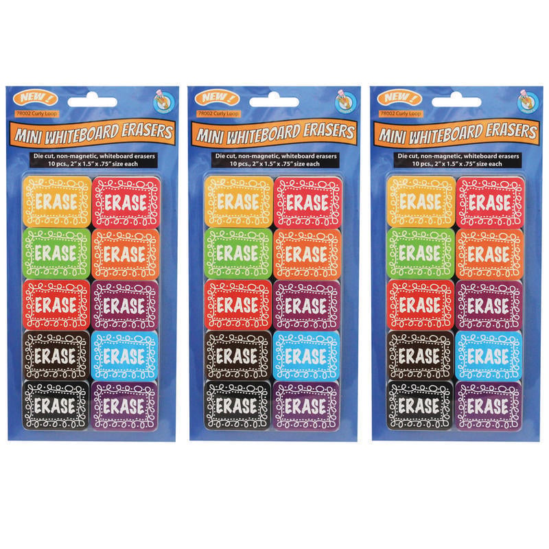 Ashley Productions Non-Magnetic Mini Whiteboard Erasers, Chalk Loop, Pack of 30 MPN:ASH78002-3