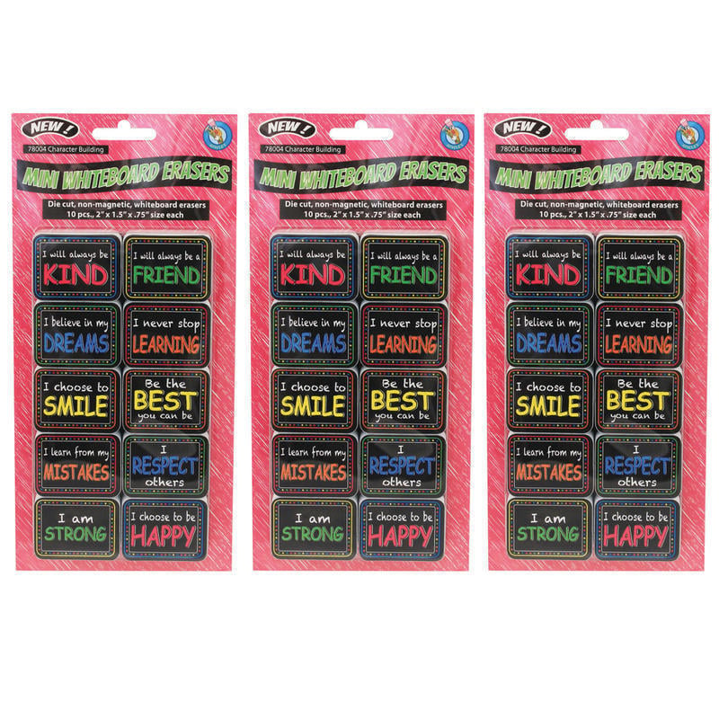 Ashley Productions Non-Magnetic Mini Whiteboard Erasers, Character Building, Pack of 30 MPN:ASH78004-3