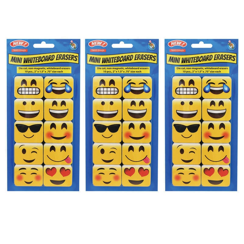 Ashley Productions Non-Magnetic Mini Whiteboard Erasers, Emotion Icons, Pack of 30 MPN:ASH78005-3
