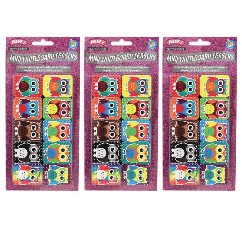 Ashley Productions Non-Magnetic Mini Whiteboard Erasers, Color Owls, Pack of 30 MPN:ASH78007-3