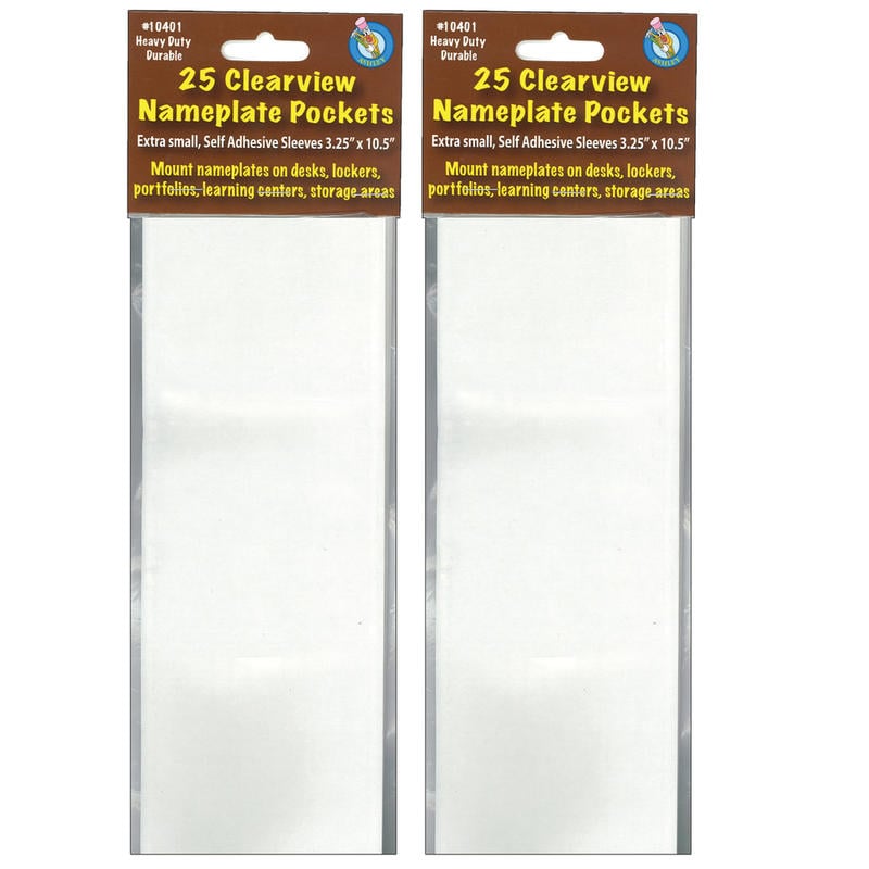 Ashley Productions Clear View Self-Adhesive Extra Small Name Plate Pocket 3.25in x 10.5in, 25 Per Pack, 2 Packs MPN:ASH10401-2