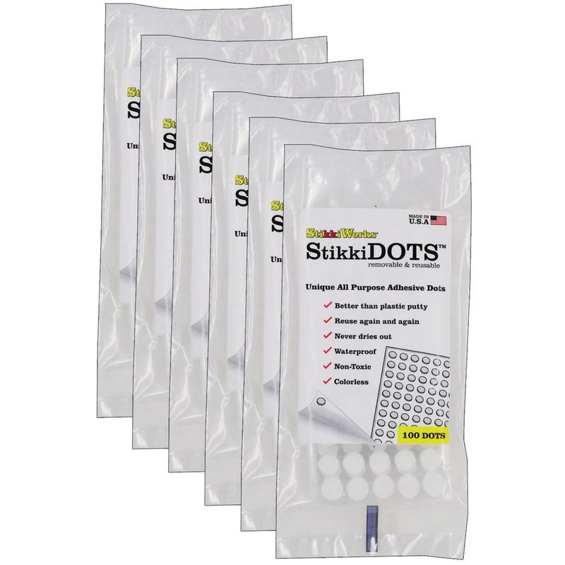 Stikkiworks Co. StikkiDOTS, Adhesive Dots, 100 Per Pack, 6 Packs MPN:STK02100-6