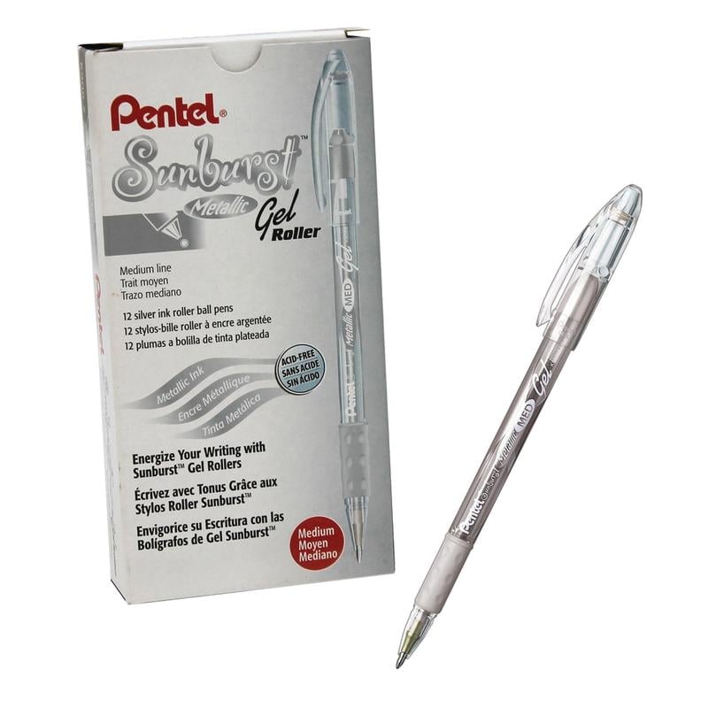 Pentel Sunburst Metallic Pen, Silver, Pack of 12 MPN:PENK908Z-12