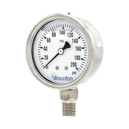 Pressure Gauge, 0 to 200 psi, 2 1/2 in Dial, 1/4 in NPT, Bottom Location MPN:MEX3-D52.H23/0133