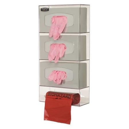 Glove Dispenser, PETG, Holds (3) Boxes, Bag Roll, Clear, 20-1/2 in H x 10-1/8 in W x 4 in D MPN:PS004-0111