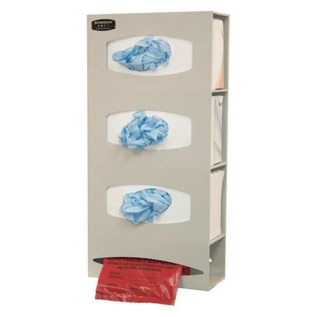 Glove Dispenser, ABS, Holds (3) Boxes, Bag Roll, Beige, 20-1/2 in H x 10-1/8 in W x 4 in D MPN:PS004-0212