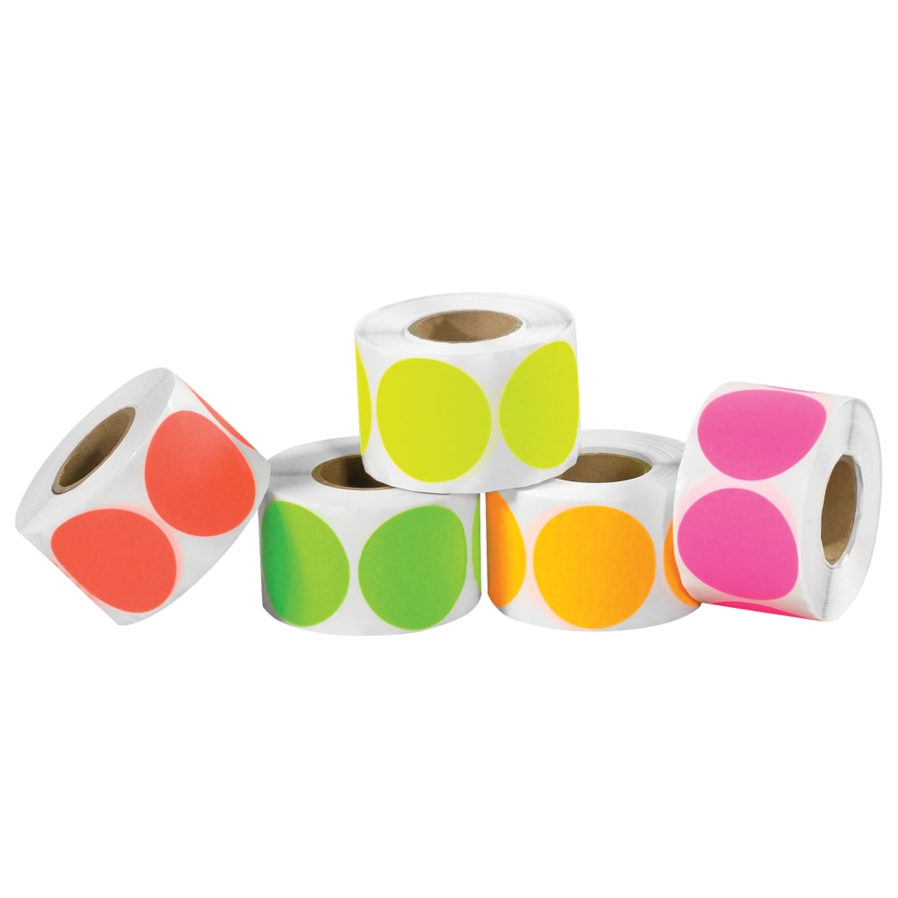 Tape Logic Inventory Circle Labels, DL1235, 1in, Assorted Fluorescent Colors, Case Of 5, 000 MPN:DL1235