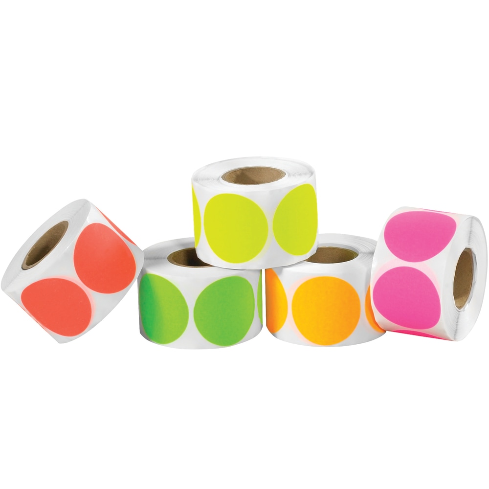 Tape Logic Inventory Fluorescent Circles Labels, DL1236, 2in, Assorted Fluorescent Colors, Case Of 5, 000 MPN:DL1236