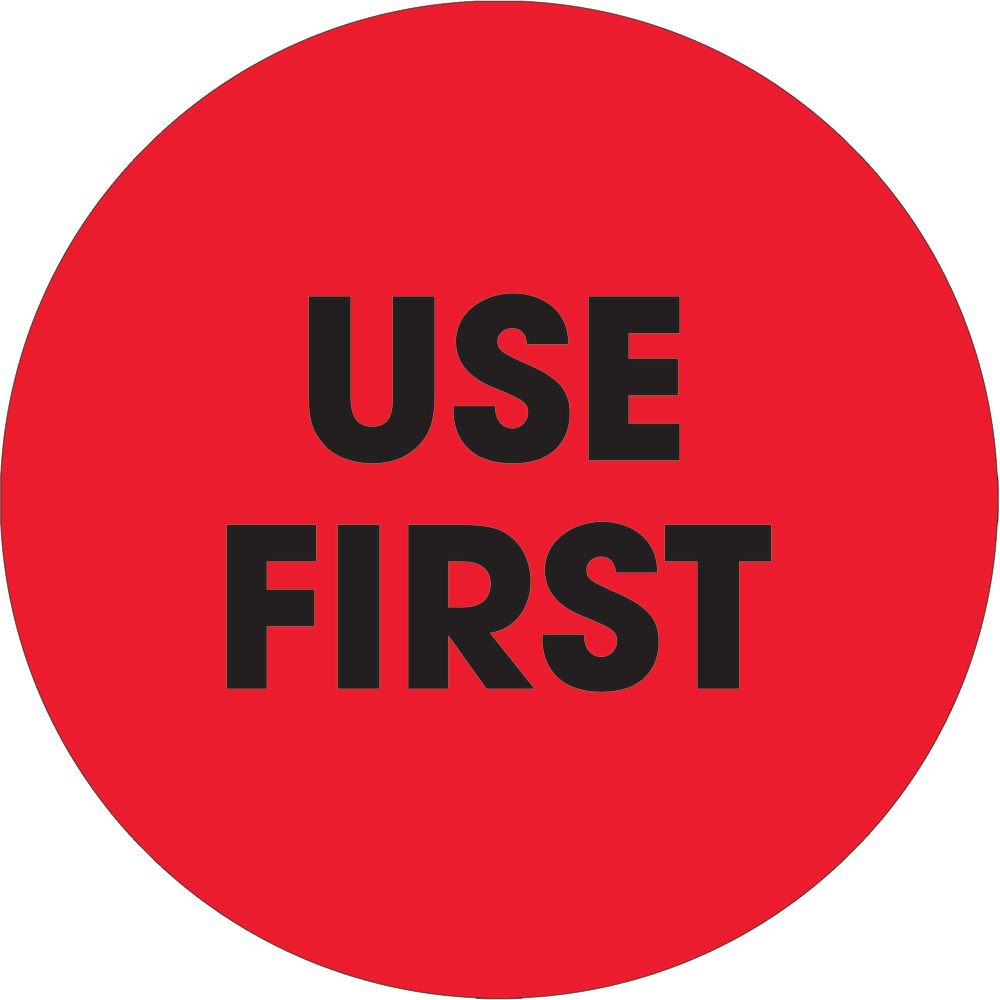 Tape Logic Preprinted Special Handling Labels, DL1250, Use First, Round, 2in, Fluorescent Red, Roll Of 500 MPN:DL1250