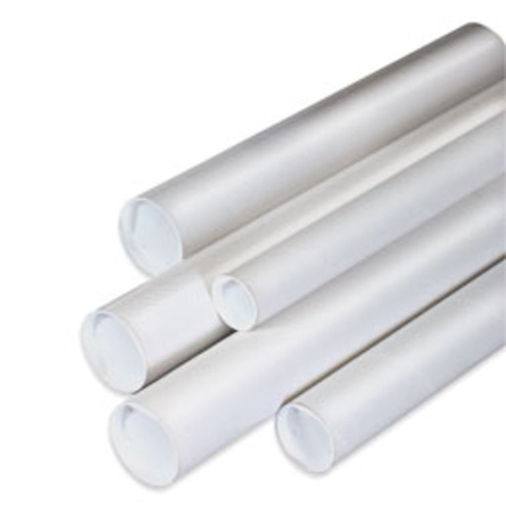 Partners Brand White Mailing Tubes With Plastic Endcaps, 2in x 36in, 80% Recycled, Pack Of 50 MPN:P2036W