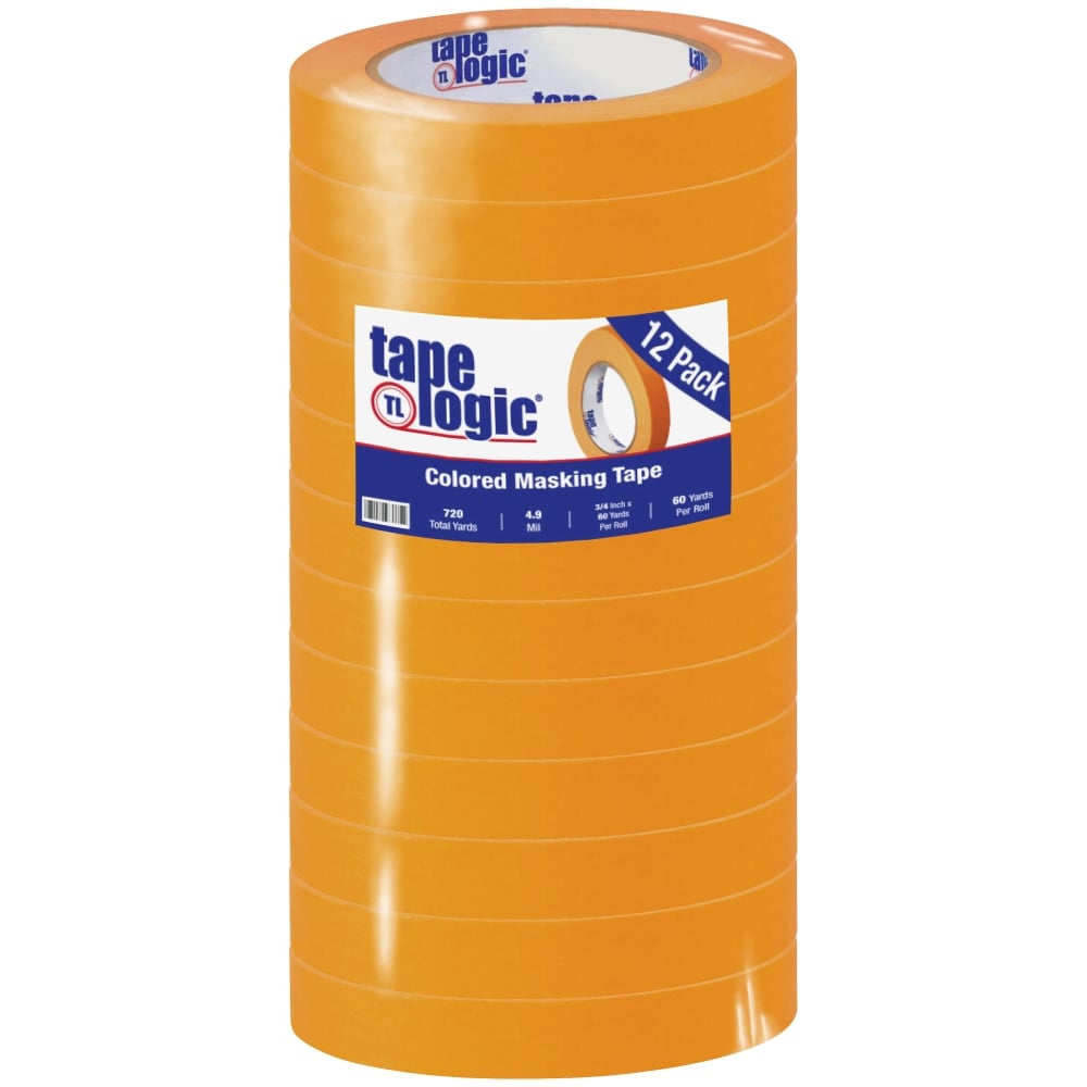 Tape Logic Color Masking Tape, 3in Core, 0.75in x 180ft, Orange, Case Of 12 MPN:T93400312PKD