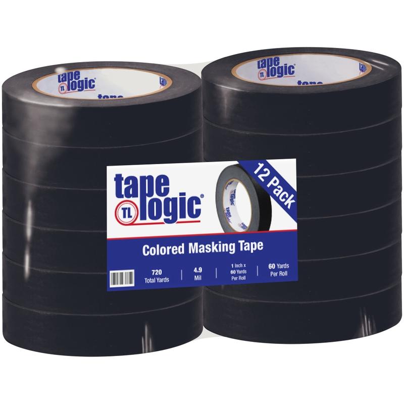 Tape Logic Color Masking Tape, 3in Core, 1in x 180ft, Black, Case Of 12 MPN:T93500312PKB