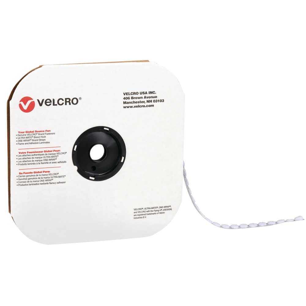 VELCRO Brand Loop, 1/2in White Dots, Roll Of 1, 440 MPN:VEL124