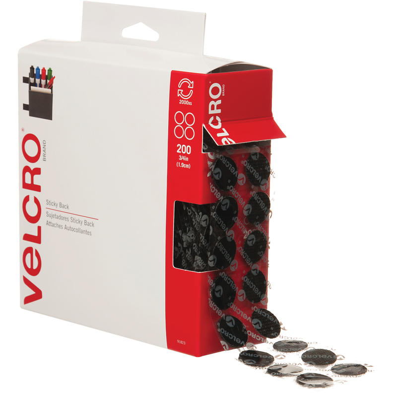 VELCRO Brand Tape Combo Pack, 3/4in Dots, Black, Case Of 200 Dots MPN:VEL152