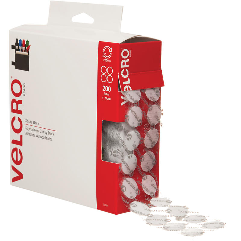 VELCRO Brand Tape Combo Pack, 3/4in Dots, White, Box Of 200 Dots MPN:VEL153