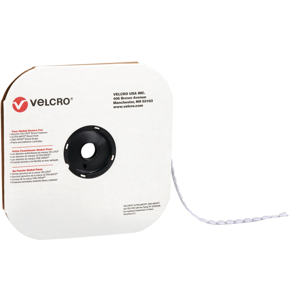 VELCRO Brand Loop Tape, Dots, 3/8in, White, Case Of 1, 800 MPN:VEL169