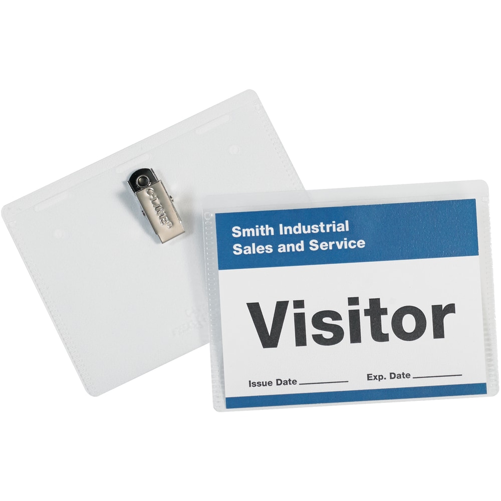 Partners Brand Clip-On Badge Holders, 4in x 3in, Clear, Case Of 50 MPN:BH110