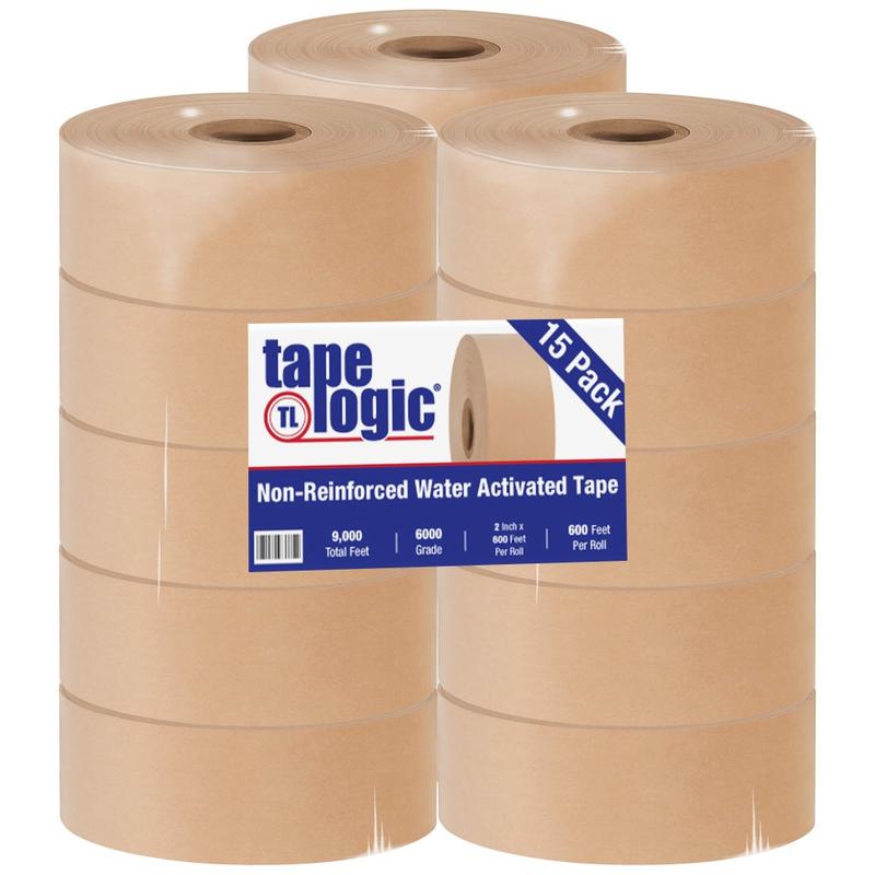 Tape Logic Water-Activated Packing Tape, 3in Core, 2in x 200 Yd., Kraft, Case Of 15 MPN:T26000