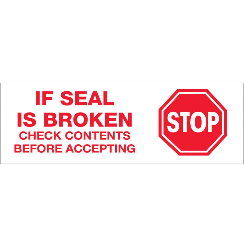 Tape Logic Stop If Seal Is Broken Preprinted Carton-Sealing Tape, 3in Core, 2in x 55 Yd., Red/White, Case Of 6 MPN:T901P016PK