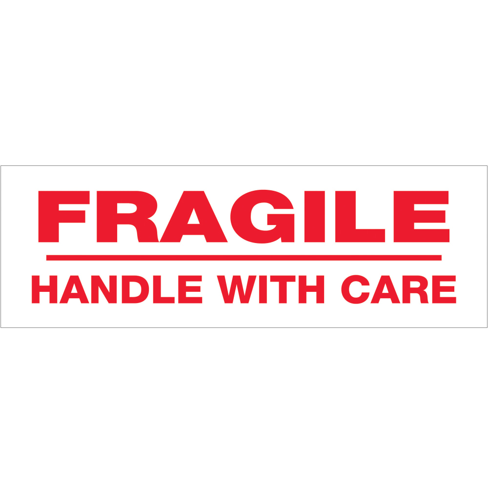 Tape Logic Fragile Handle With Care Preprinted Carton Sealing Tape, 3in Core, 2in x 55 Yd., Red/White, Case Of 6 MPN:T901P026PK