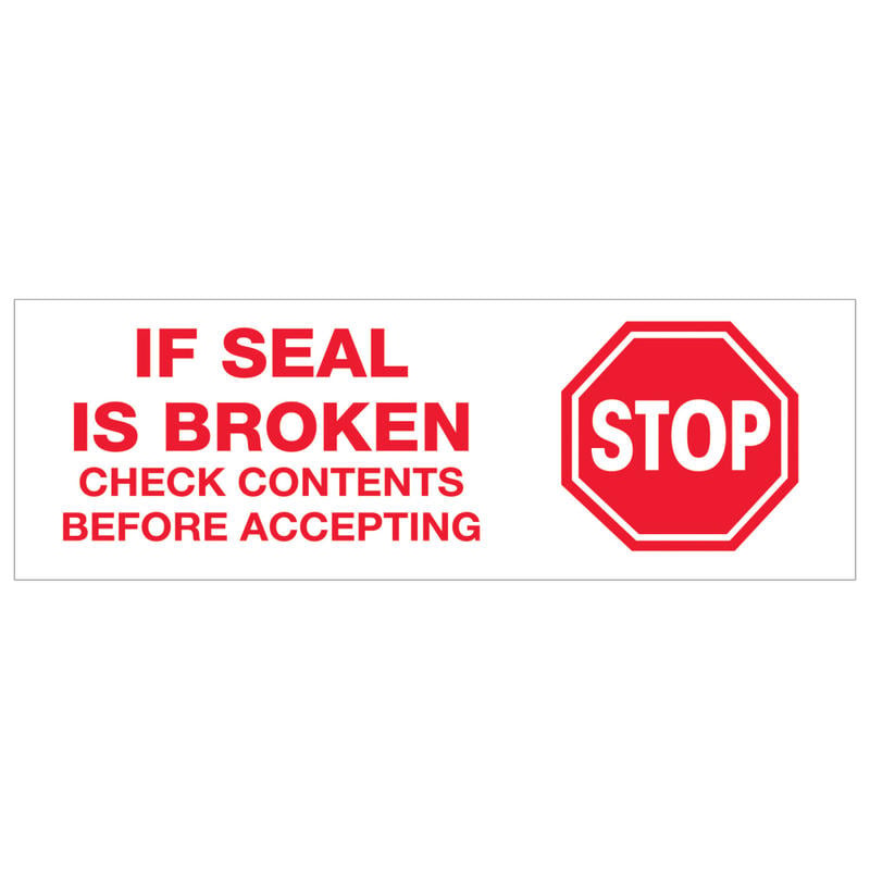 Tape Logic Stop If Seal Is Broken Preprinted Carton-Sealing Tape, 3in Core, 2in x 110 Yd., Red/White, Case Of 6 MPN:T902P016PK