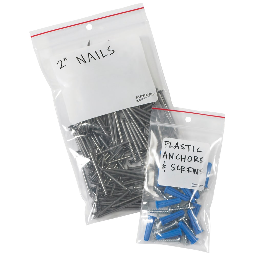 Minigrip 4 Mil White Block Reclosable Poly Bags w/ Hang Holes, 3in x 5in, Clear, Case Of 1000 MPN:MG4011
