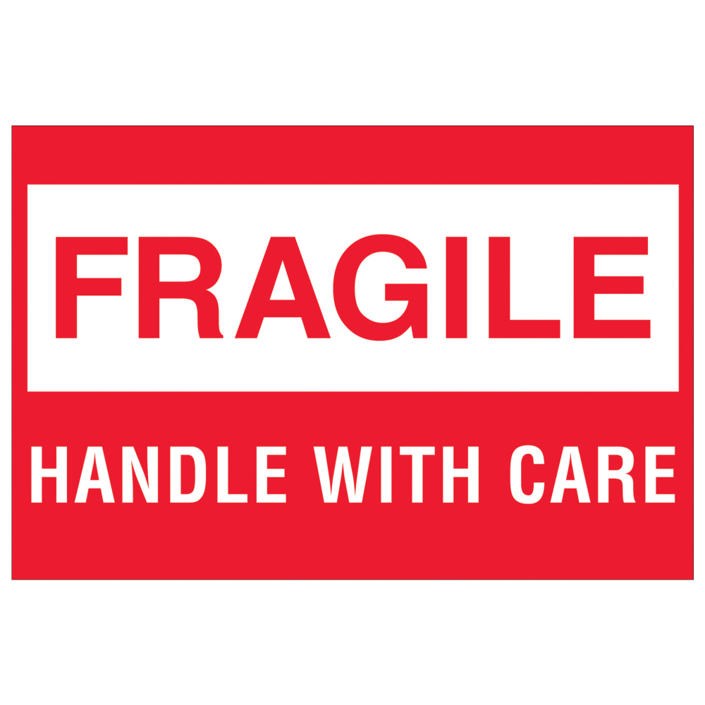 Tape Logic Preprinted Shipping Labels, DL1051, Fragile - Handle With Care Box, Rectangle, 2in x 3in, Red/White, Roll Of 500 MPN:DL1051