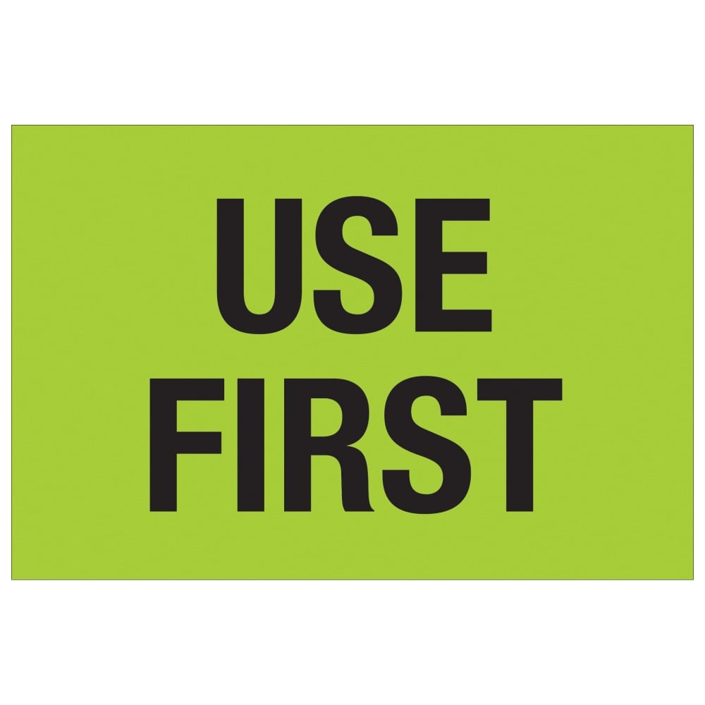 Tape Logic Preprinted Special Handling Labels, DL1136, Use First, Rectangle, 2in x 3in, Fluorescent Green, Roll Of 500 MPN:DL1136