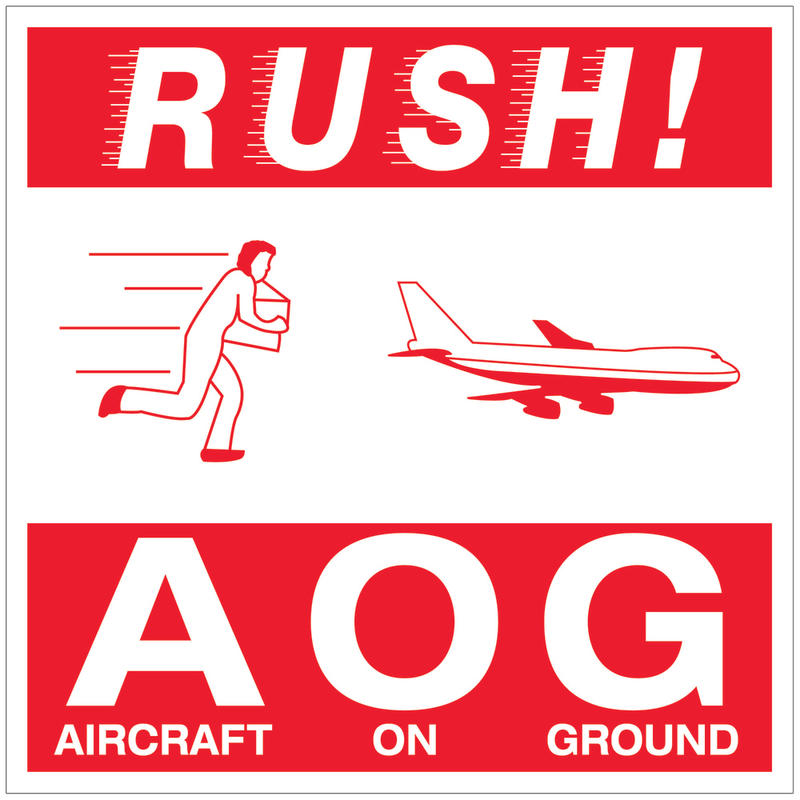 Tape Logic Preprinted Shipping Labels, DL1376, Rush AOG - Aircraft On Ground, Square, 4in x 4in, Red/White, Roll Of 500 MPN:DL1376