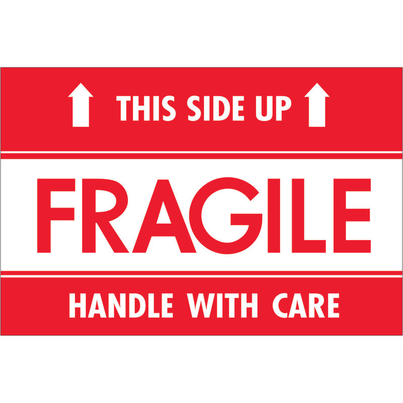 Tape Logic Preprinted Shipping Labels, DL2156, Fragile - This Side Up - HWC, Rectangle, 2in x 3in, Red/White, Roll Of 500 MPN:DL2156