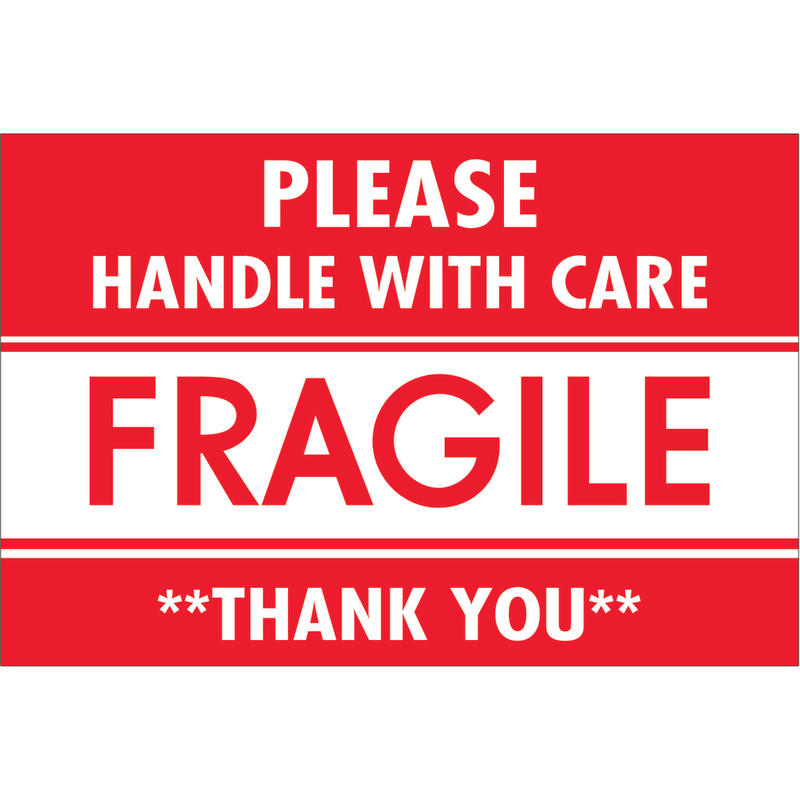 Tape Logic Preprinted Shipping Labels, DL2157, Fragile - Please Handle With Care - Thank You, Rectangle, 2in x 3in, Red/White, Roll Of 500 MPN:DL2157