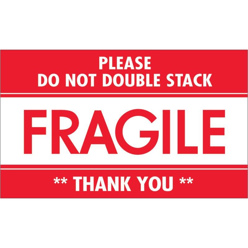 Tape Logic Preprinted Shipping Labels, DL2159, Fragile - Do Not Double Stack, Rectangle, 3in x 5in, Red/White, Roll Of 500 MPN:DL2159