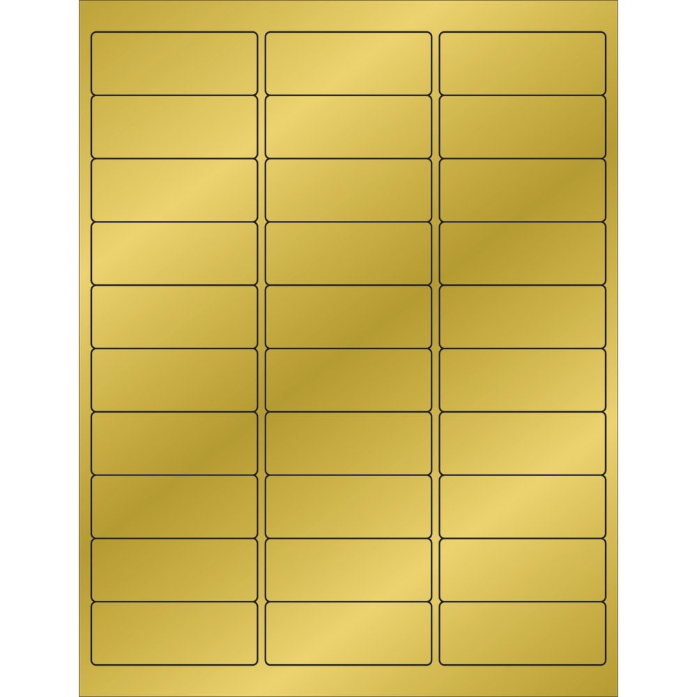 Tape Logic Foil Labels For Laser Printers, LL210GD, 1in x 2 5/8in, Rectangle, Gold, 30 Labels Per Sheet, Case Of 300 Sheets MPN:LL210GD