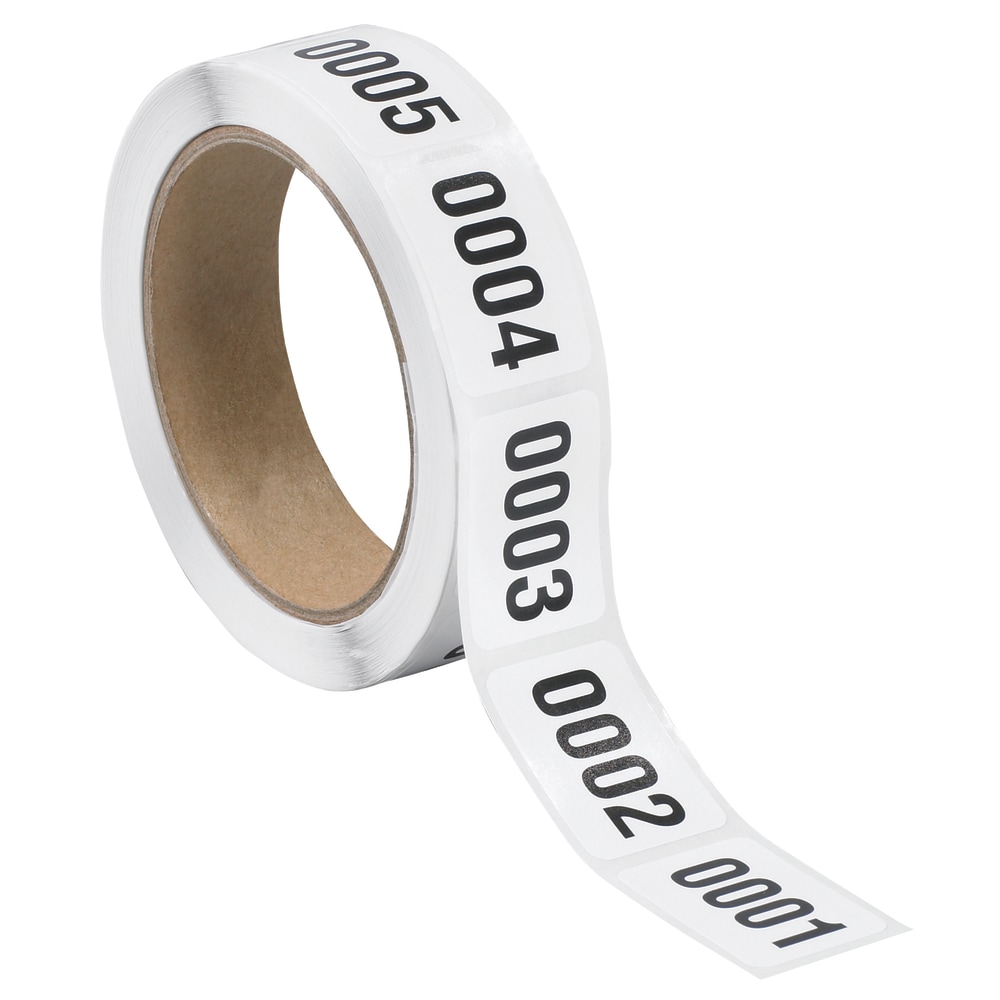Tape Logic Consecutive Numbered Labels, DL1241, 0001 - 0500, Rectangle, 1in x 1 1/2in, Black/White, Roll Of 500 MPN:DL1241
