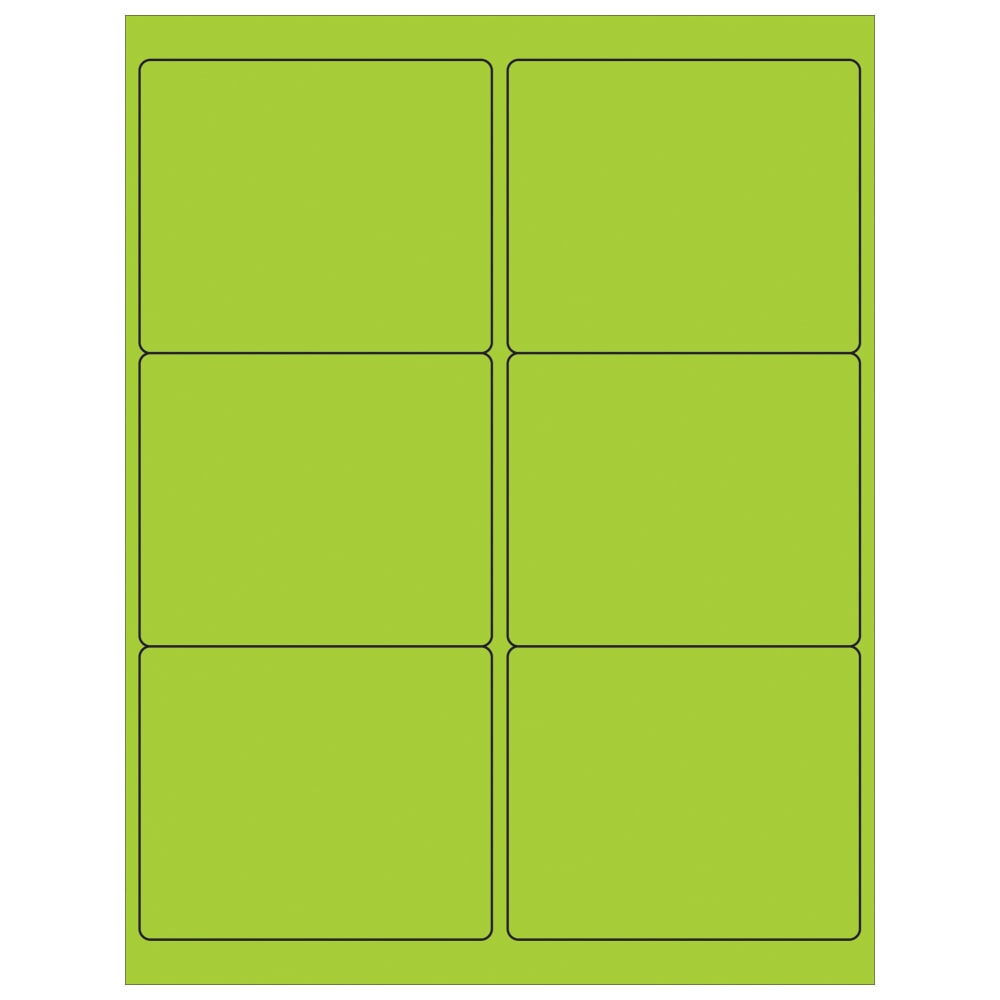 Tape Logic Permanent Labels, LL180GN, Rectangle, 4in x 3 3/8in, Fluorescent Green, Case Of 600 MPN:LL180GN