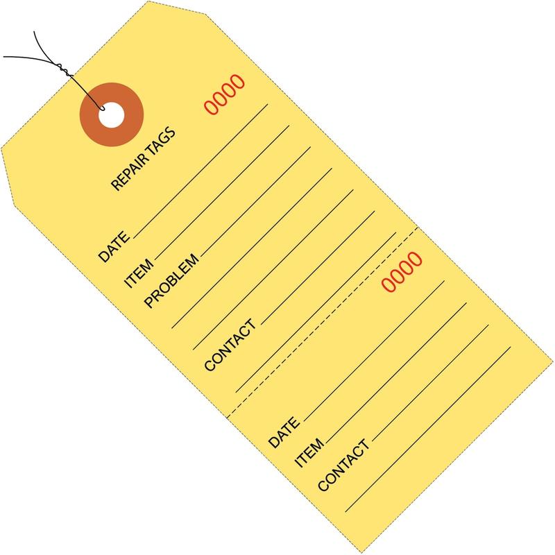 Partners Brand Prewired Repair Tags, 6 1/4in x 3 1/8in, 100% Recycled, Yellow, Case Of 1, 000 MPN:G26202W