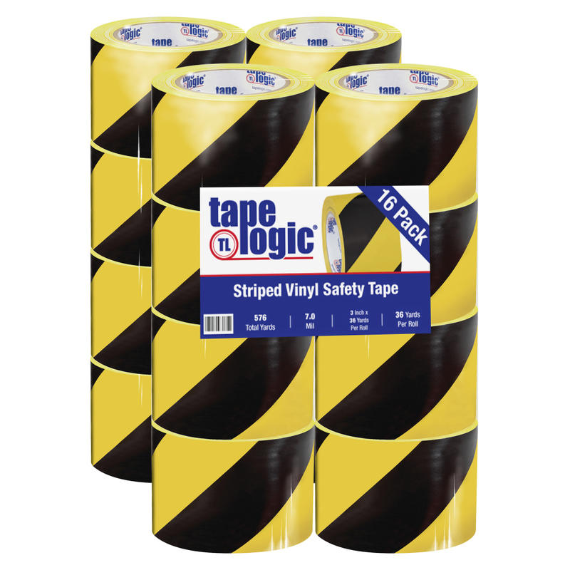 Partners Brand Solid Vinyl Safety Tape, 3in x 36 Yd., Black/Yellow Stripes, Case Of 16 MPN:T9336BY