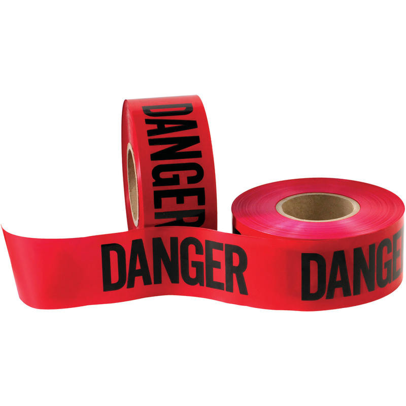 B O X Packaging Barricade Tape, Danger, 3in Core, 3in x 333 Yd., Black/Red, Case Of 4 MPN:T968DDD