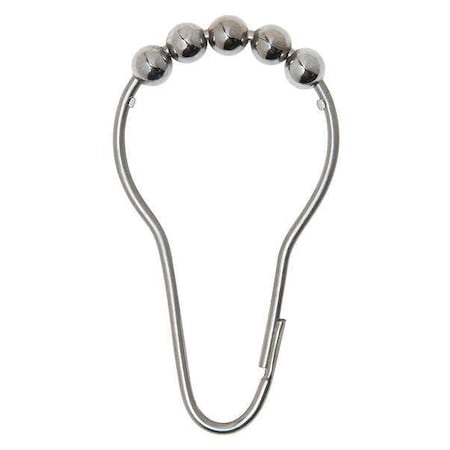 Shower Curtain Hooks with Roller Balls, Stainless Steel with Brass Rollers, Silver, 1-1/16