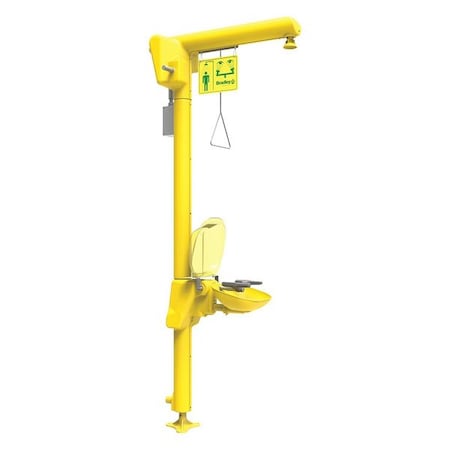 Shower with Eyewash, Floor Mount, Galvanized Steel Pipe, 93 3/4 in H, Plastic Bowl, Yellow MPN:S19-304D2BL