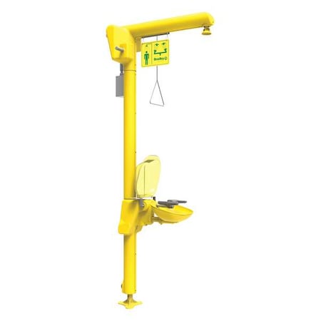 Shower with Eyewash, Floor Mount, Galvanized Steel Pipe, 93 3/4 in H, Plastic Bowl, Yellow MPN:S19-304D2TL