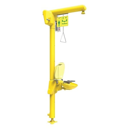 Shower with Eyewash, Floor Mount, Galvanized Steel Pipe, 93 13/16 in H, Plastic Bowl, Yellow MPN:S19-304GABL